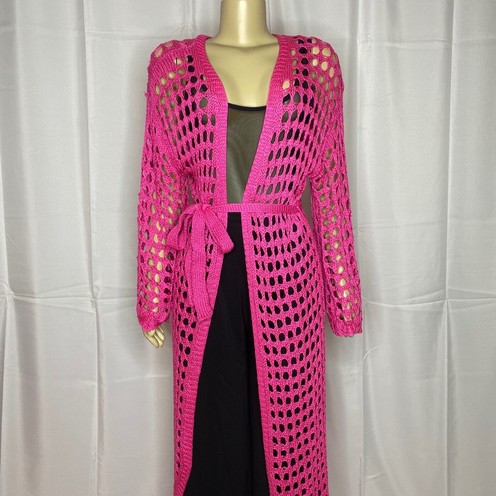 Pink crochet coverup - cardigan (Multiple sizes)